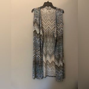 Wrangler Women’s Small Long Cardigan Sweater Duster Blue Sleeveless Open Front